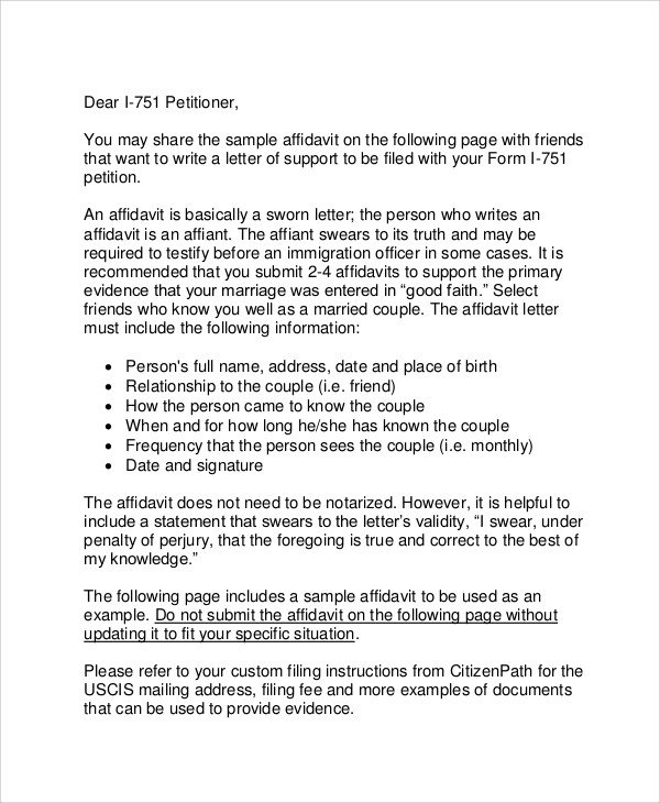 Relationship Support Letters Examples 12 Affidavit Samples Doc Pdf