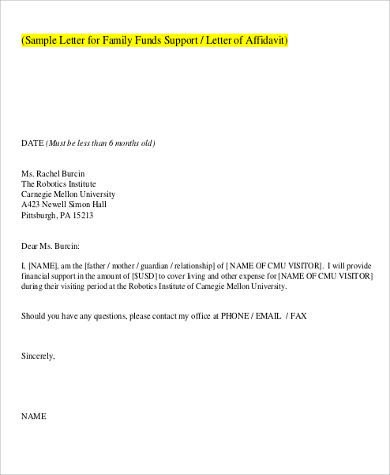Relationship Support Letters Examples 12 Sample Affidavit Of Support Letters Pdf