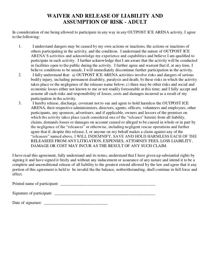 Release Of Liability Template Free Printable Liability Release Waiver form form Generic