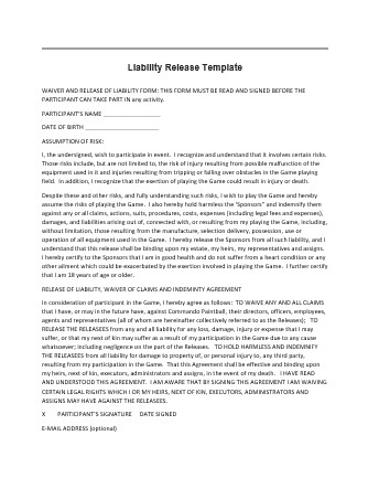 Release Of Liability Template Liability Release Template