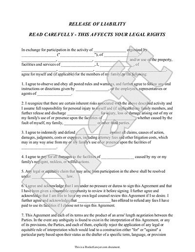 Release Of Liability Template Release Of Liability form Waiver Of Liability Template