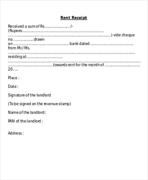 Rent Receipt Template Word Document Rent Receipt Word Sample 7 Examples In Word Pdf