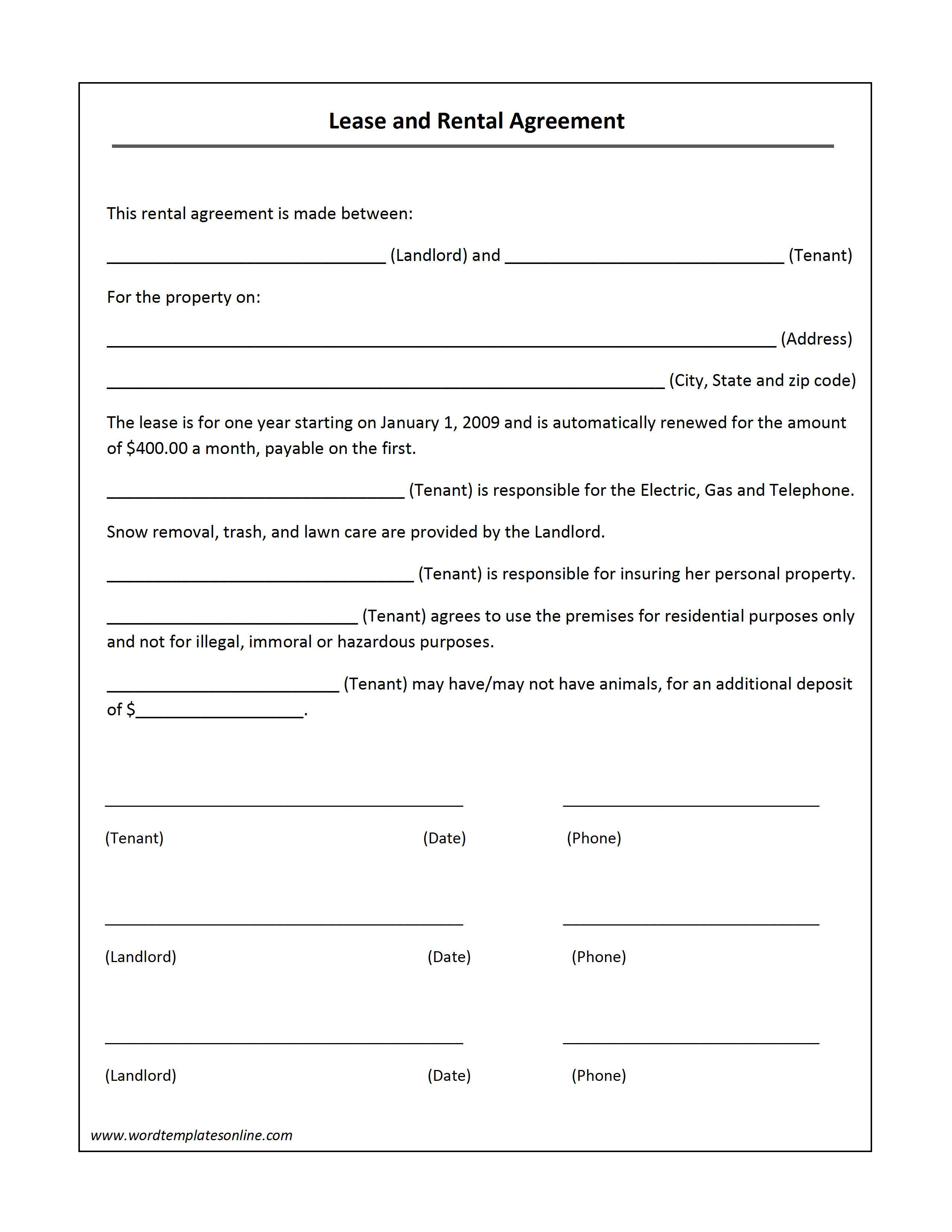 Rental Agreement Template Doc Lease Agreement Template