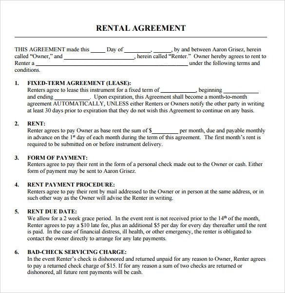 Rental Agreement Template Doc Sample Blank Rental Agreement 8 Free Documents In Pdf