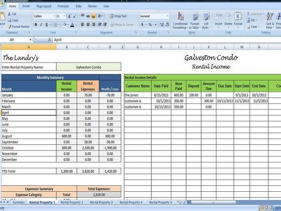 Rental Income Spreadsheet Template Landlords Spreadsheet Template Rent and Expenses