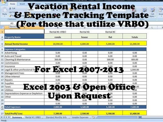Rental Income Spreadsheet Template Vacation Rental In E and Expense Tracking Template Short