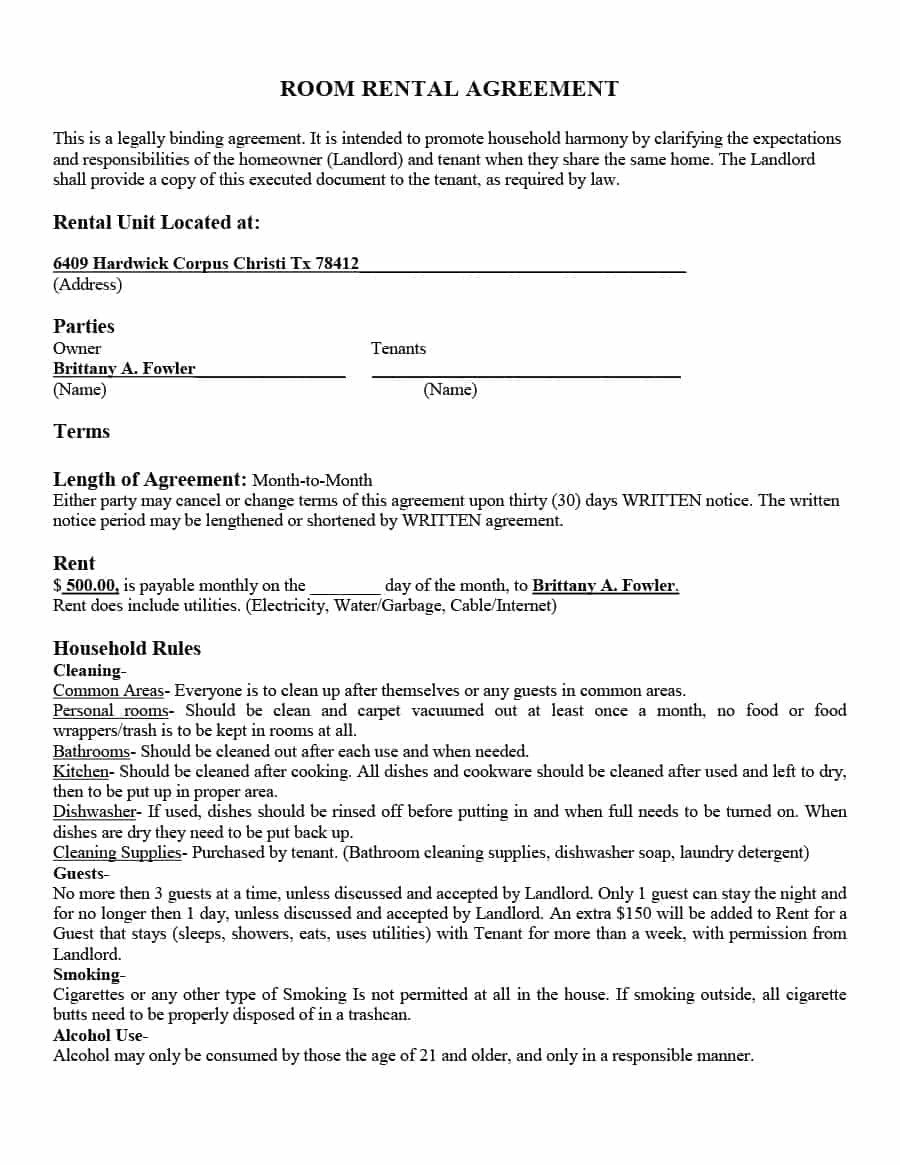 Rental Lease Agreement Template 39 Simple Room Rental Agreement Templates Template Archive