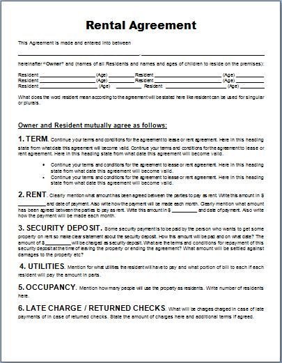 Rental Lease Agreement Template Ms Word Generic Rental Agreement form Template