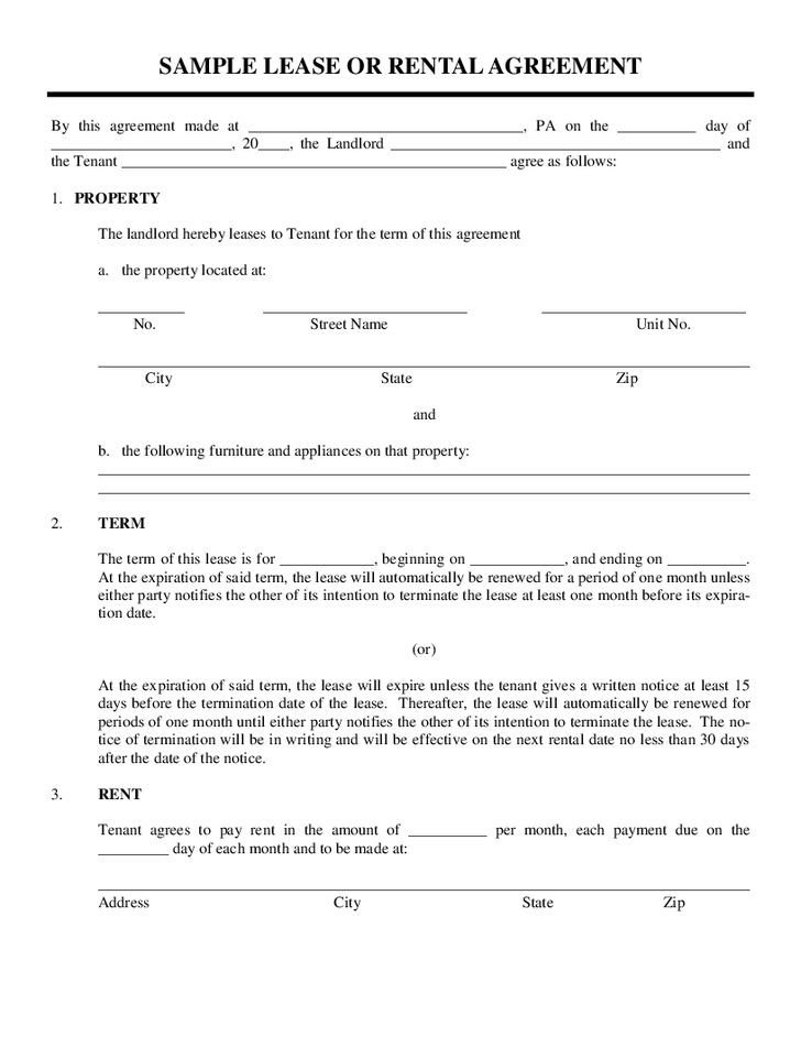 Rental Lease Agreement Template Printable Sample Rental Agreement Template form