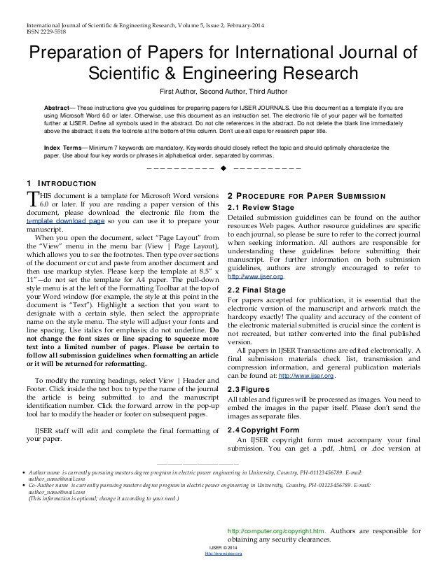 Research Paper Template Word Ijser Template International Journal Of Scientific
