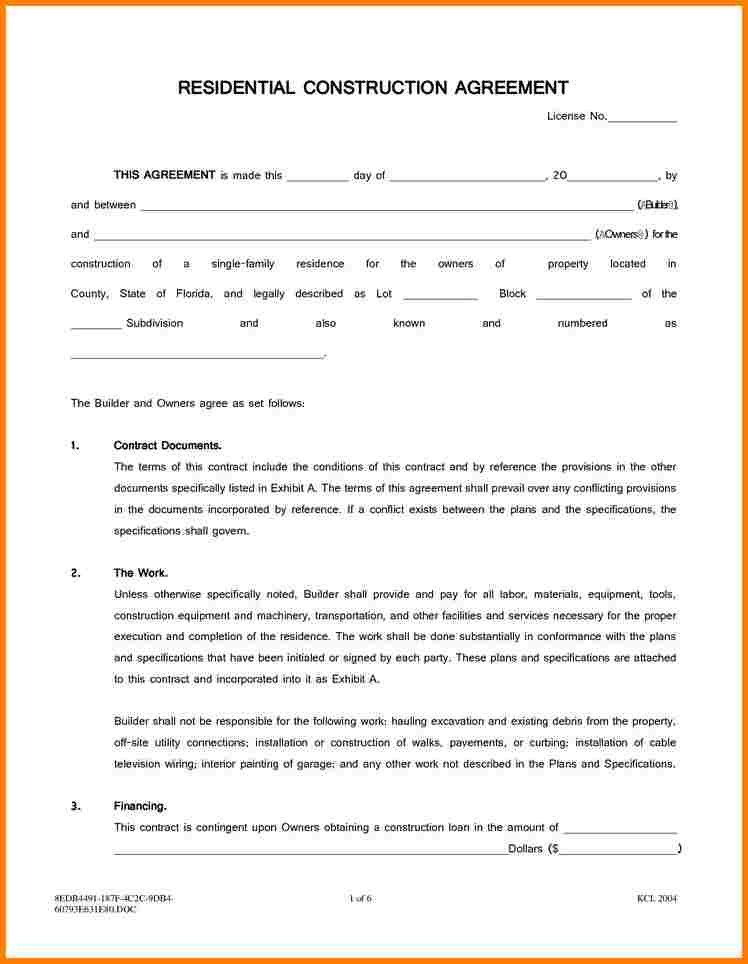 Residential Construction Contract Template Free 5 Residential Construction Contract Template