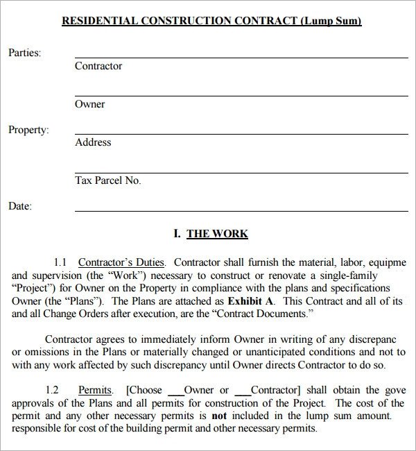 Residential Construction Contract Template Free Construction Contract 7 Free Pdf Download