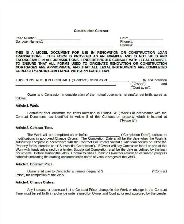 Residential Construction Contract Template Free Construction Contract Template 14 Word Pdf Apple