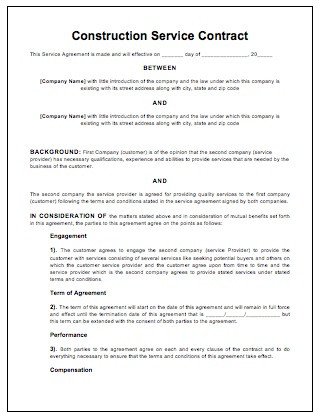 Residential Construction Contract Template Free Construction Contract Template