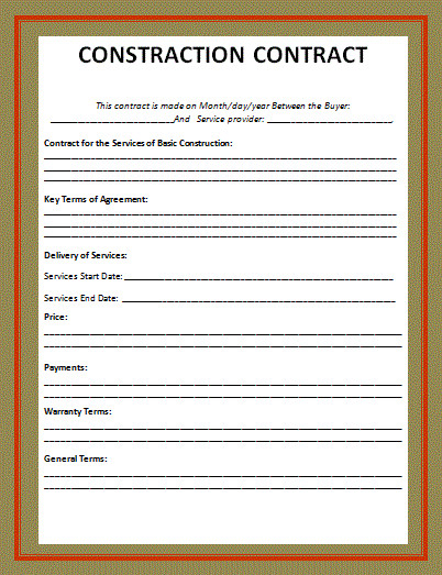 Residential Construction Contract Template Free Free Word Templates Part 2
