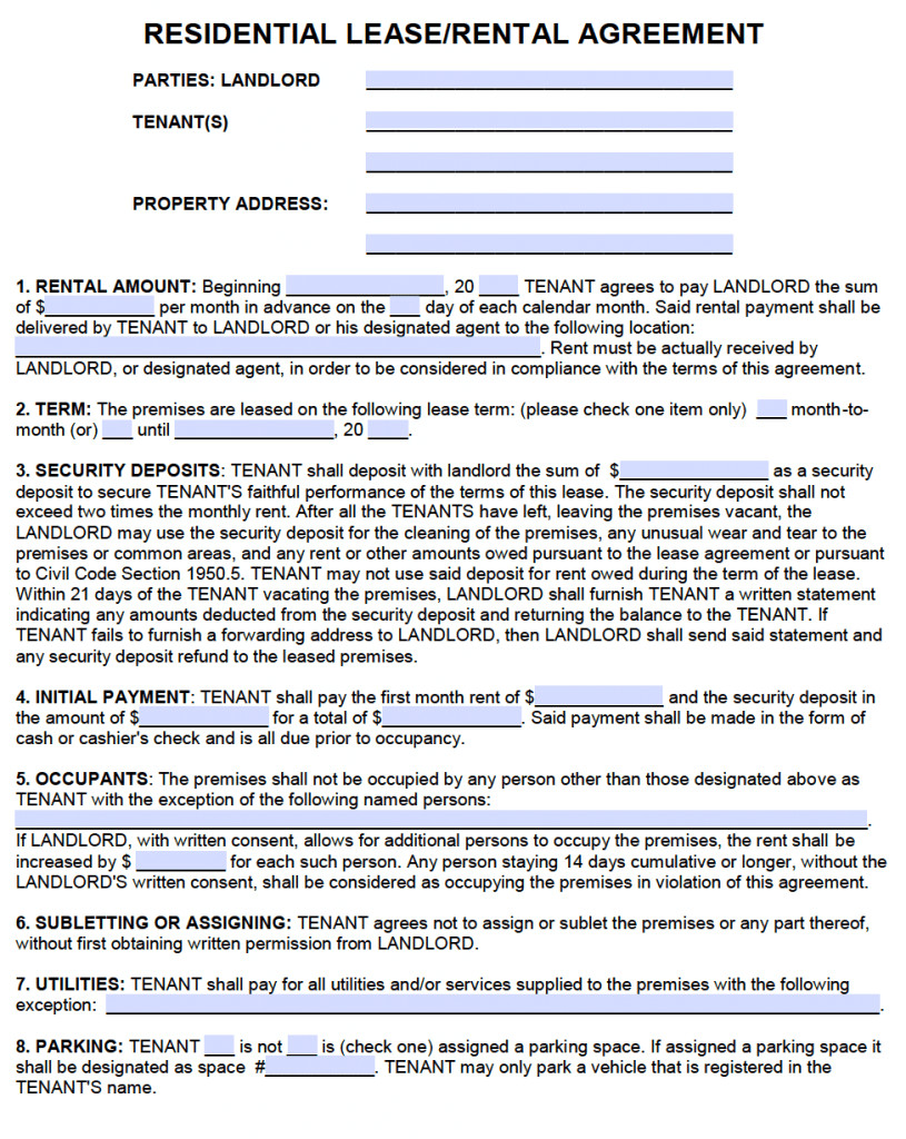 Residential Lease Agreement Template Free California Standard Residential Lease Agreement