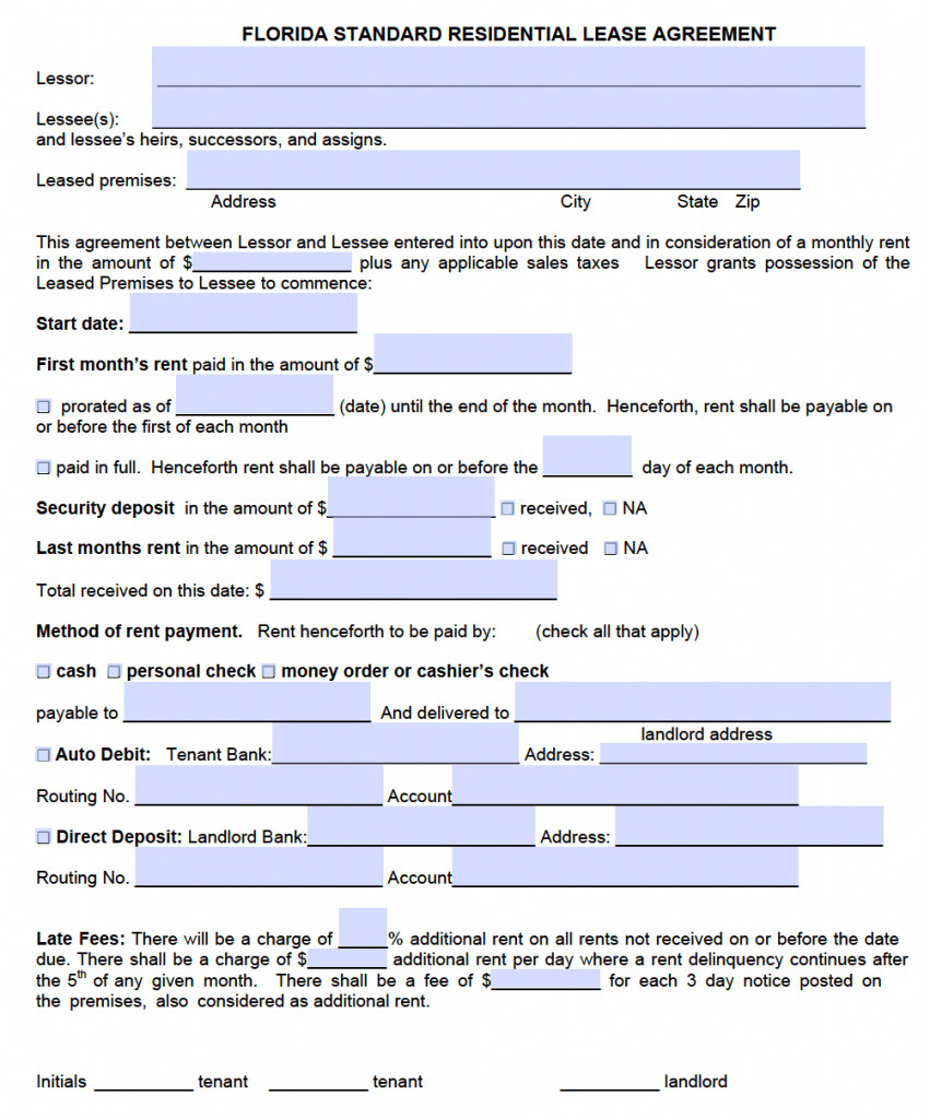 Residential Lease Agreement Template Free Florida Residential Lease Agreement Template – Pdf – Word