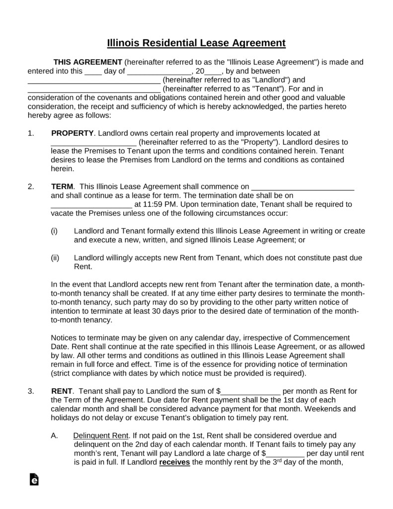 Residential Lease Agreement Template Free Illinois Standard Residential Lease Agreement