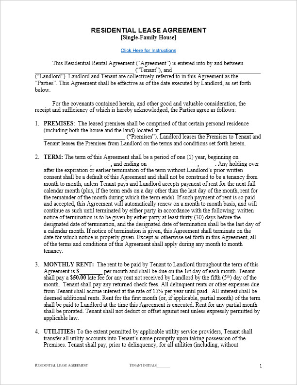 Residential Lease Agreement Template Free Lease Agreement Template for Word