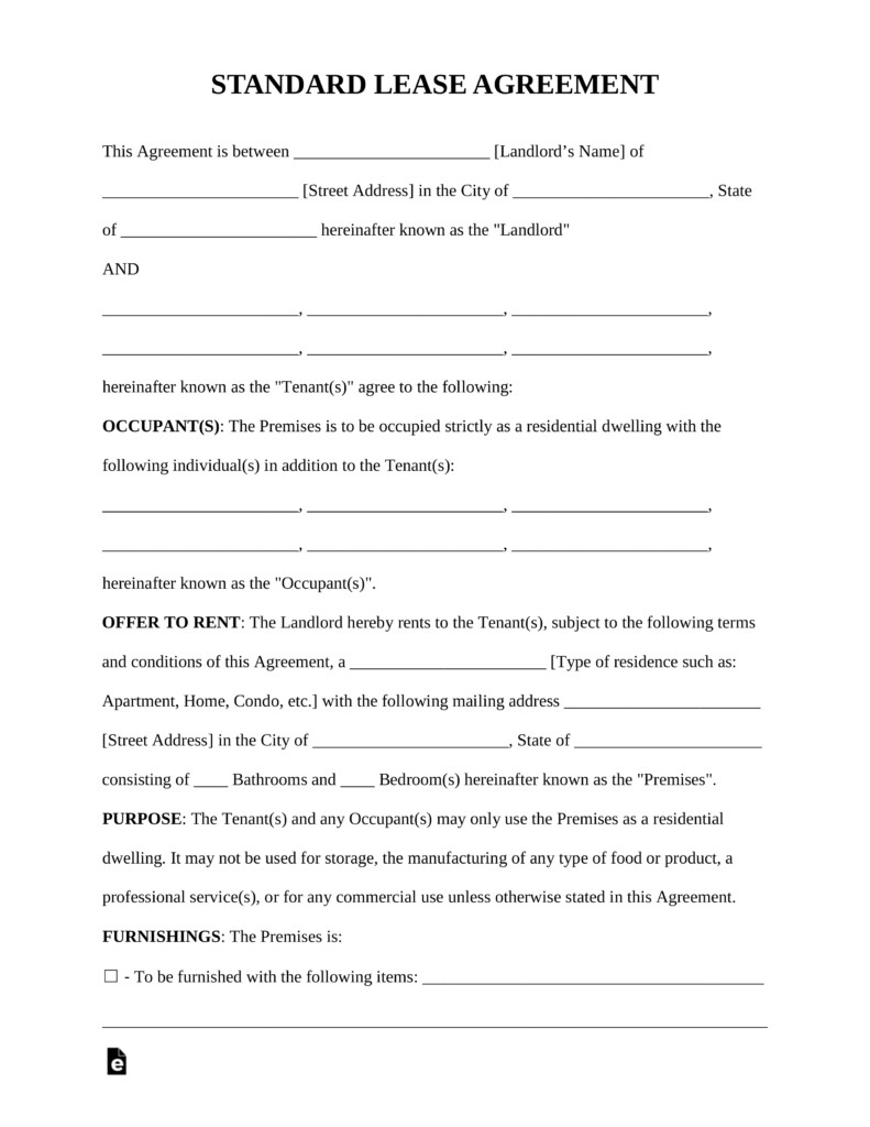 Residential Lease Agreement Template Free Standard Residential Lease Agreement Template Pdf