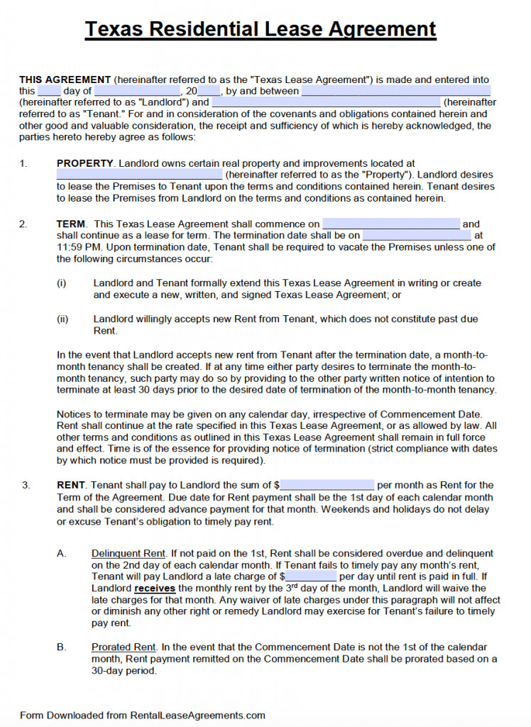Residential Lease Agreement Template Free Texas Standard Residential Lease Agreement Template