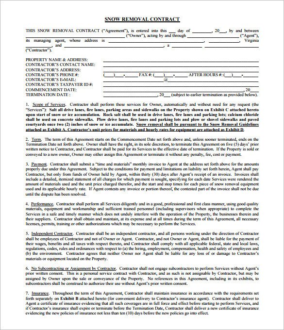 Residential Snow Removal Contract 20 Snow Plowing Contract Templates Google Docs Pdf