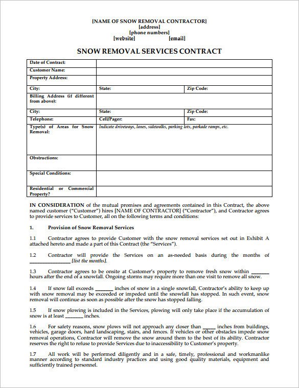 Residential Snow Removal Contract 20 Snow Plowing Contract Templates Google Docs Pdf