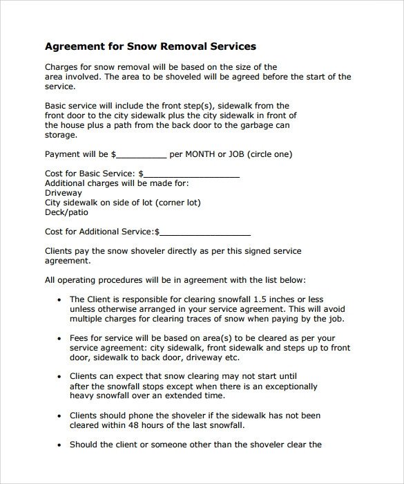 Residential Snow Removal Contract Snow Plowing Contract Template 7 Download Free