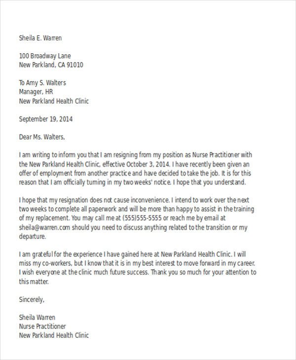 Resignation Letter for Nursing 14 Nurse Resignation Letter Templates Word Pdf