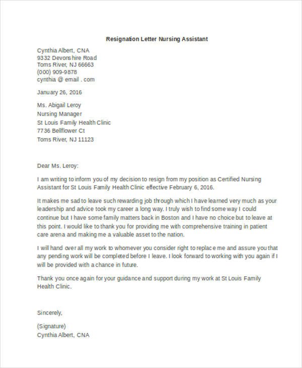 Resignation Letter for Nursing 40 Resignation Letter Example