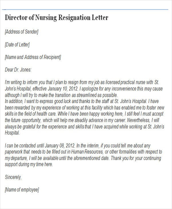 Resignation Letter for Nursing 65 Sample Resignation Letters