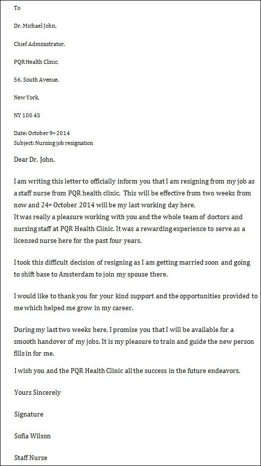 Resignation Letter for Nursing Examples Resignation Letters for Nurses Icebergcoworking