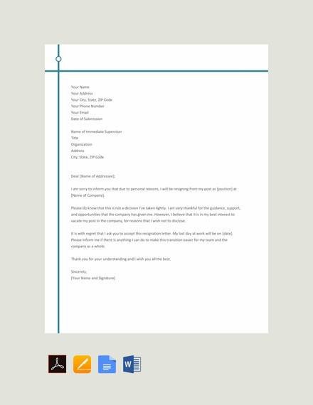 Resignation Letter Personal Reasons 10 Sample Resignation Letters In Pdf