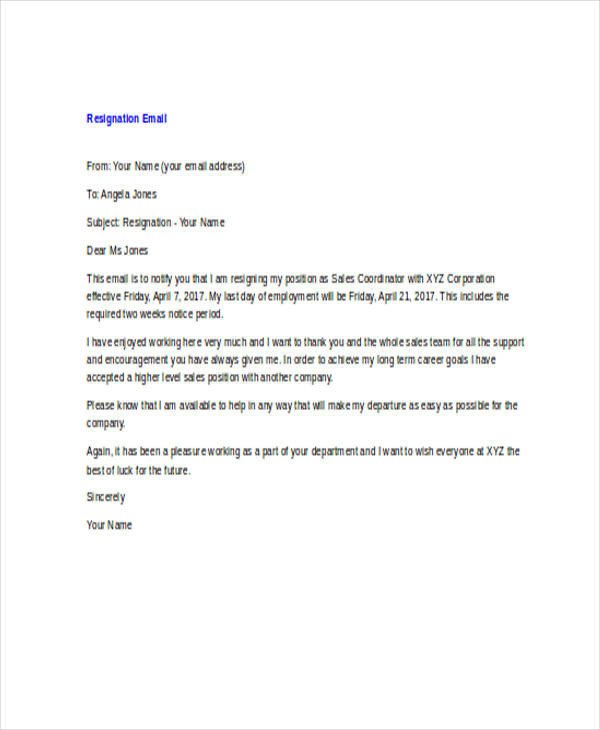 Resignation Letter Subject Line 21 Resignation Email Examples Doc