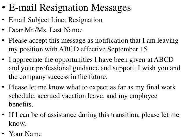 Resignation Letter Subject Line Resignation Letter