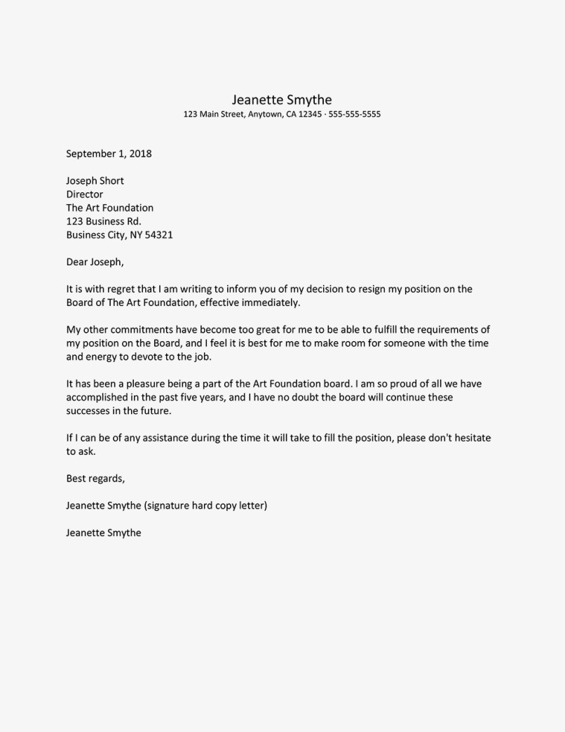 Resignation Letter Volunteer organization Auditor Resignation Letter Sample