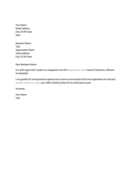 Resignation Letter Volunteer organization Letter Of Resignation From Board
