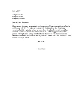 Resignation Letter Volunteer organization Resignation From Volunteer Position