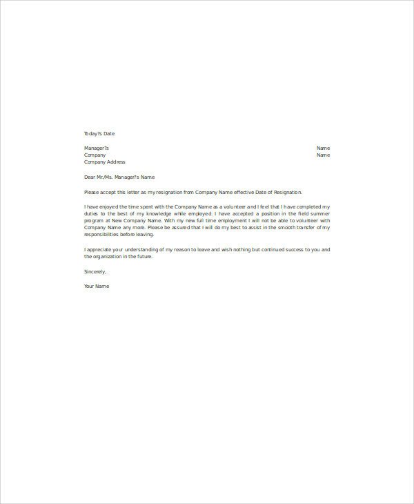 Resignation Letter Volunteer organization Volunteer Letter Sample Madrat