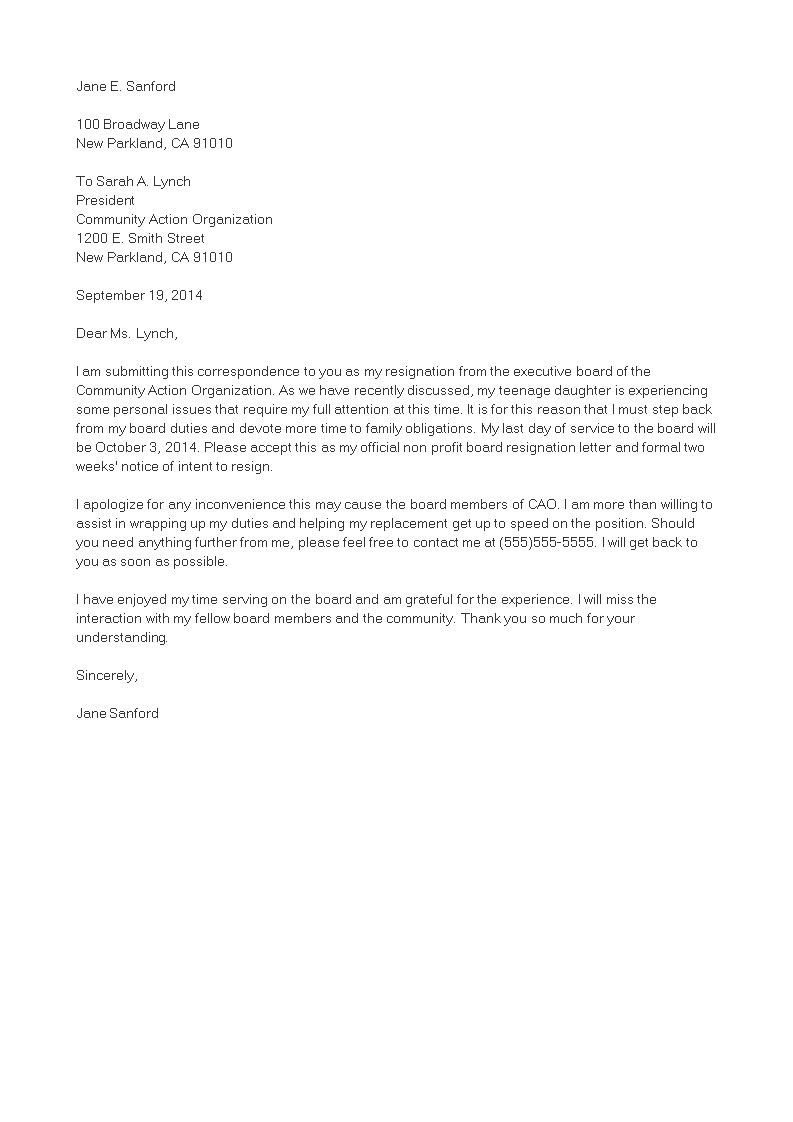 Resignation Letter Volunteer organization Volunteer organization Resignation Letter