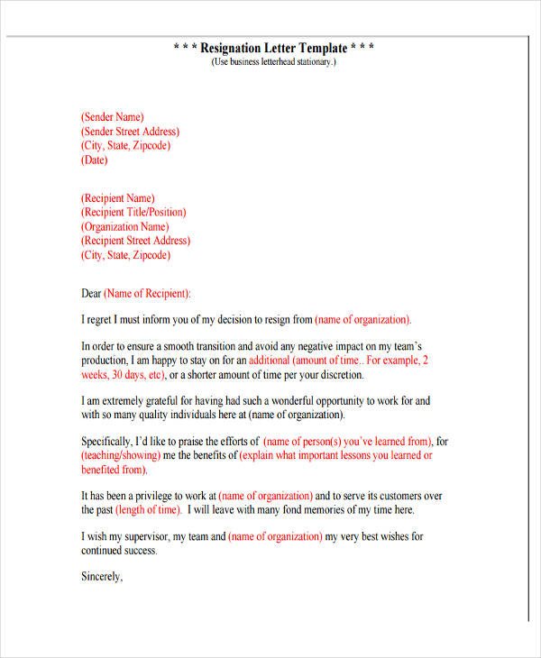 Resignation Letter with Regret 4 Resignation Letter with Regret Template 5 Free Word