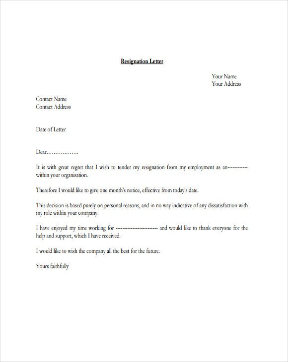 Resignation Letter with Regret 4 Resignation Letter with Regret Template 5 Free Word