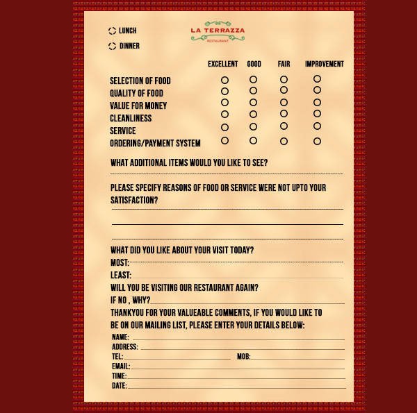 Restaurant Comment Card Template 13 Customer Ment Cards Psd Eps Google Docs Word