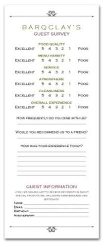 Restaurant Comment Card Template Cards Ment and Tabletents for Your Restaurant Hotel