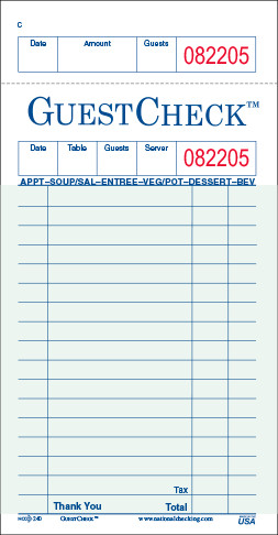 Restaurant Guest Check Template 240 50sw Adams Restaurant Guest Check Copy Paper 1 Part