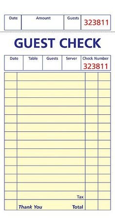Restaurant Guest Check Template Guest Check Printables