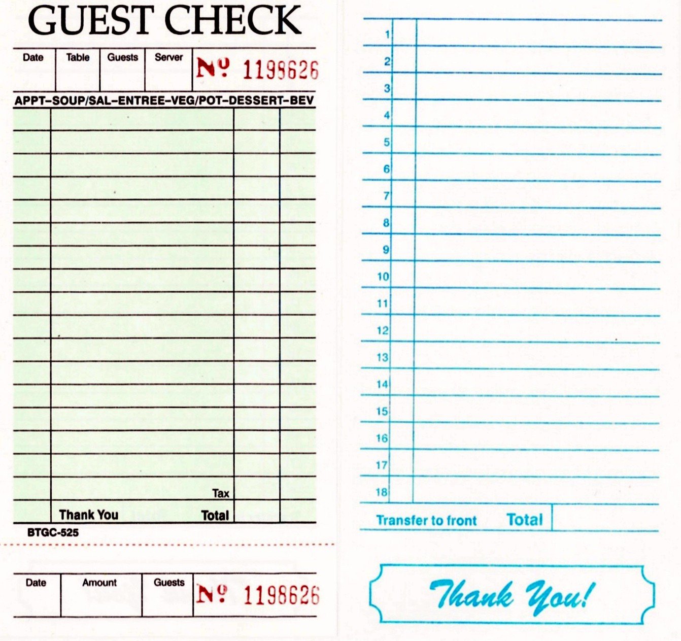 Restaurant Guest Check Template Guest Checks