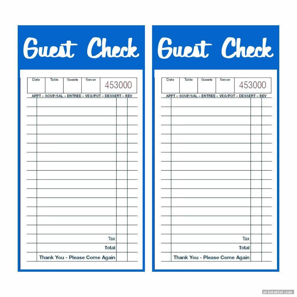 Restaurant Guest Check Template Restaurant Guest Check Template Printable Printabler