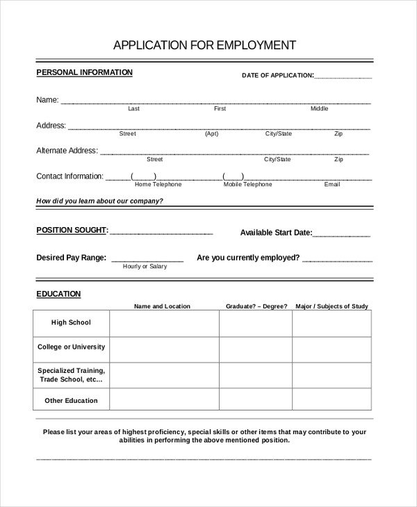 Restaurant Job Application Template 8 Sample Restaurant Application forms Sample Example