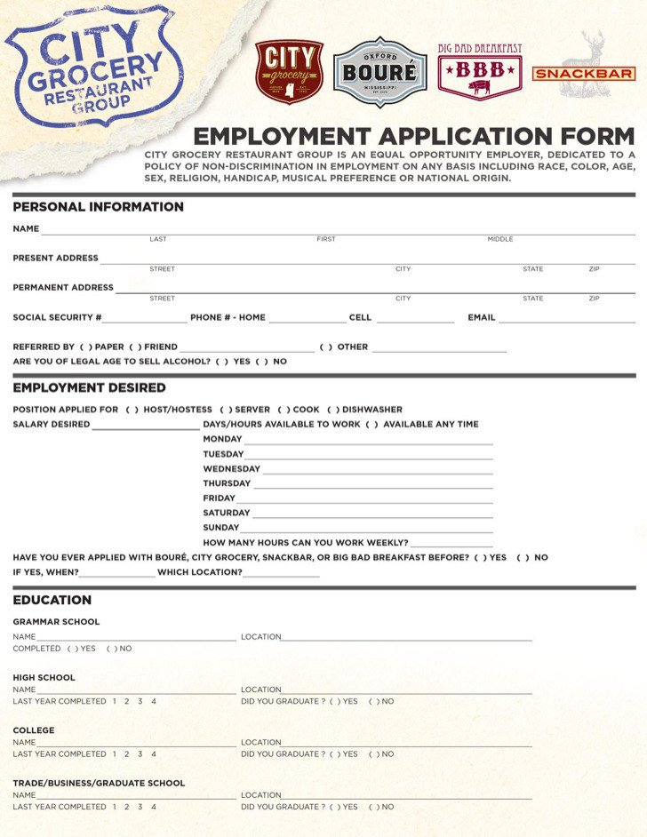 Restaurant Job Application Template 9 Restaurant Application Templates Free Download